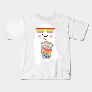 Pride Rainbow Cool Ghost with Drink Kids T-Shirt